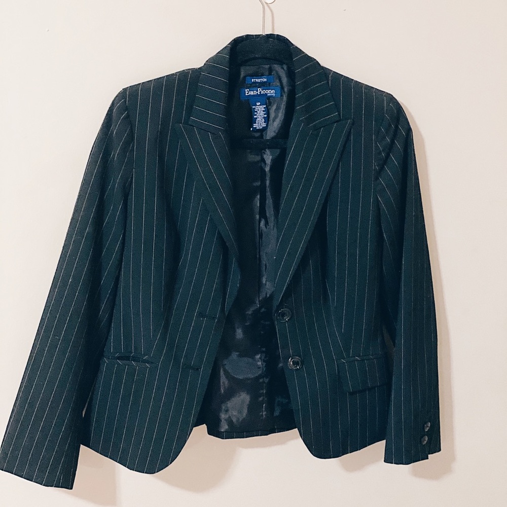 Black with White Stripes Padded Shoulder Blazer